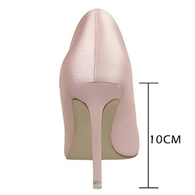 CINESSD Silver Gray Black Women Bridal Wedding Shoes Faux Silk Satin Rhinestone Crystal Shallow Woman Pumps Stiletto High Heel