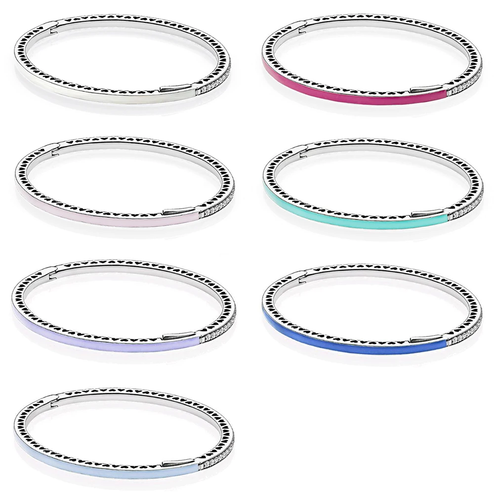 

925 Sterling Silver Sparkling Bow Entwined Radiant Hearts Twinkling Forever Bangle Fit Pan Bracelet