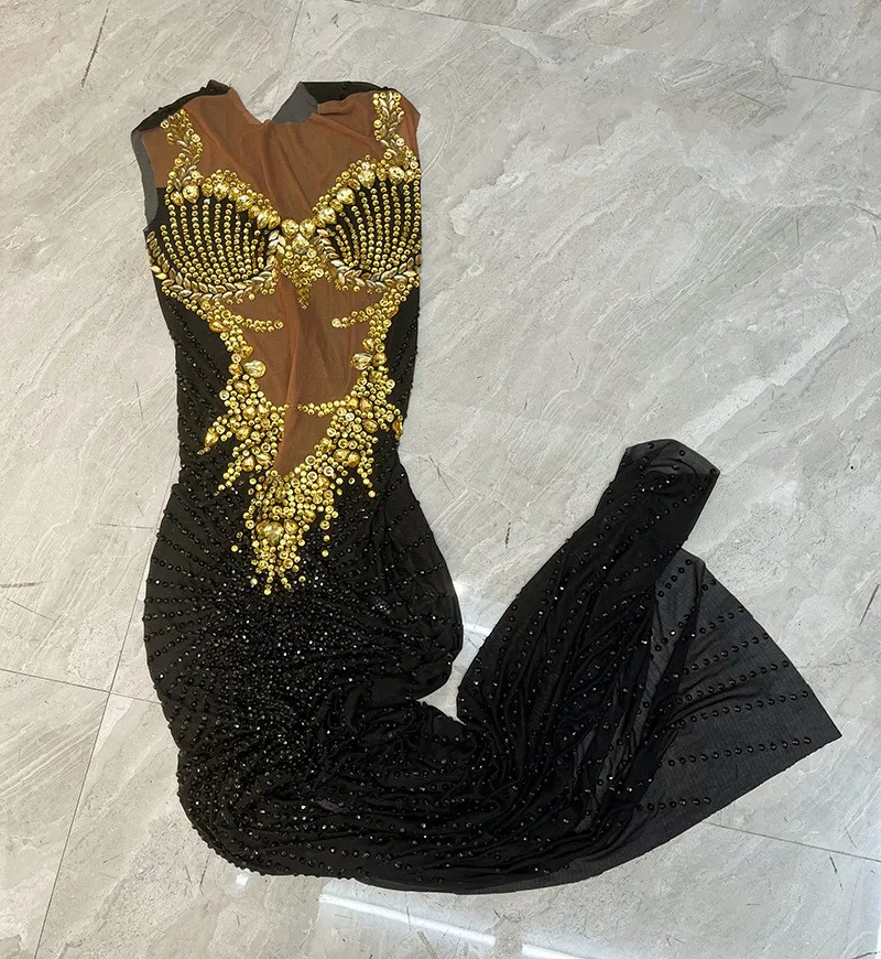 Блестящие роскошные эластичные сетчатые длинные платья макси со стразами