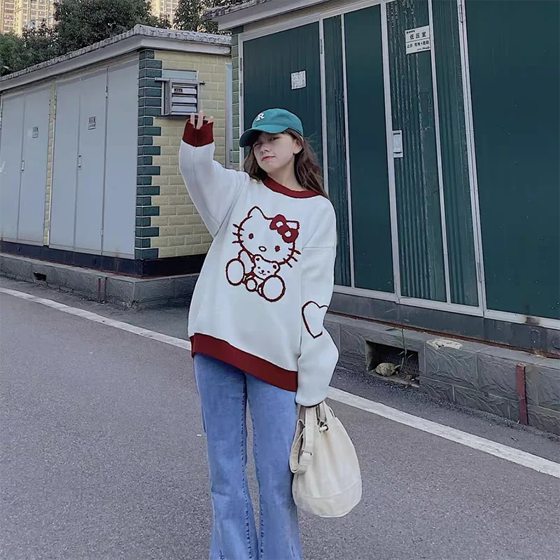 

Sanrio, Hello Kitty 2022 Зимний новый мультяшный милый плюшевый свитер Y2k Милая сестра Женский Повседневный Топ