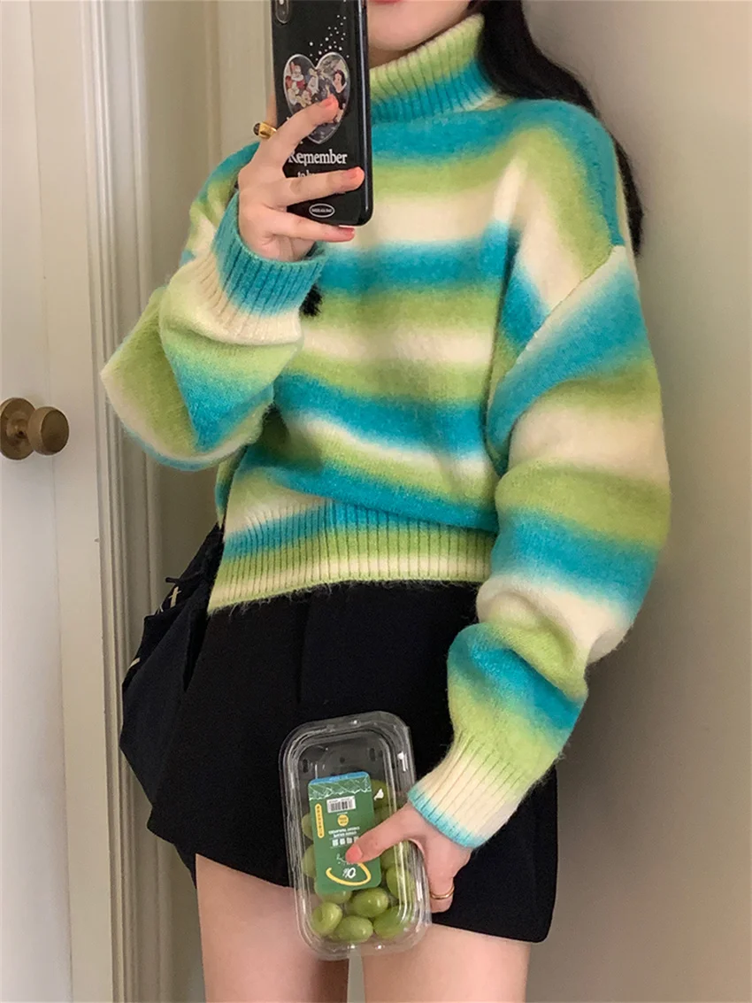 Свитер Женский вязаный Повседневный с воротником-хомутом на осень