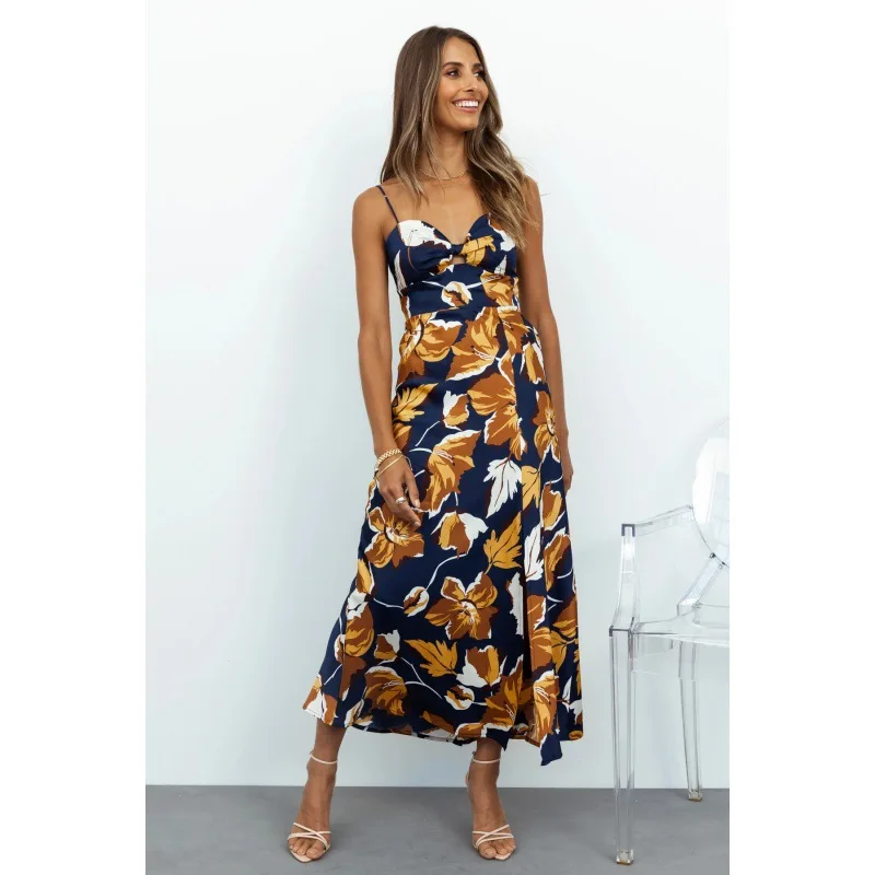 

New Women Dresses Summer Sexy Split Sleeveless Backless Print Boho Beach Dress Spaghetti Strap A Line Mini Dress Sundress Robe