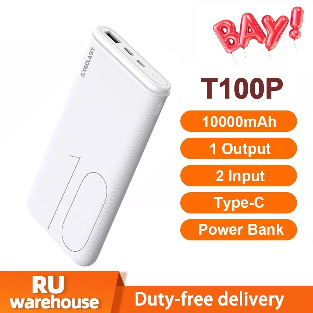 

New T100P 10000mAh Power Bank Powerbank Dual USB External Battery Charger Micro USB / Type C 2 USB Output Double-in