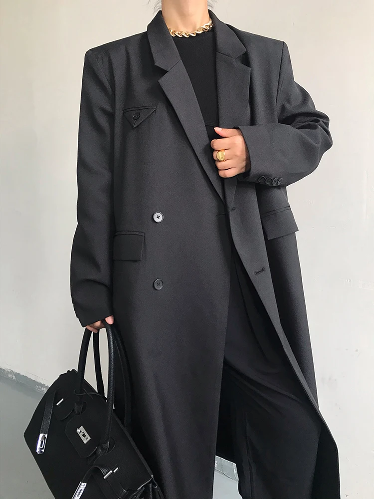 Модный Женский Тренч с отворотом свободное однобортное пальто длинным рукавом