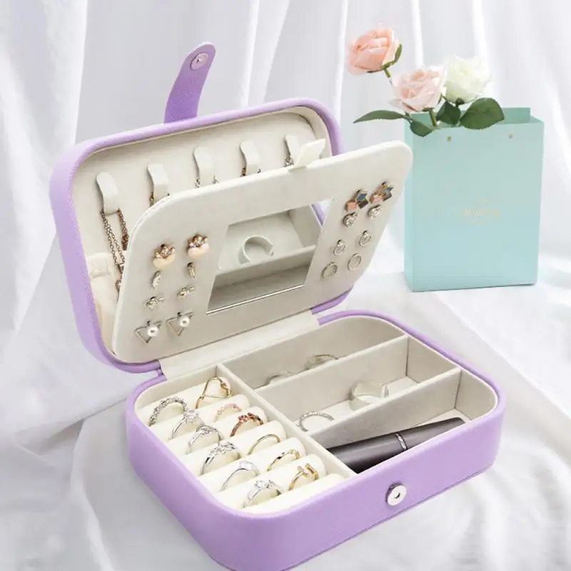 

Portable Travel Jewelry Box Double-layer Display Organizer Simple Leather Large Capacity Jewelry Organizer Case Boxes Storage