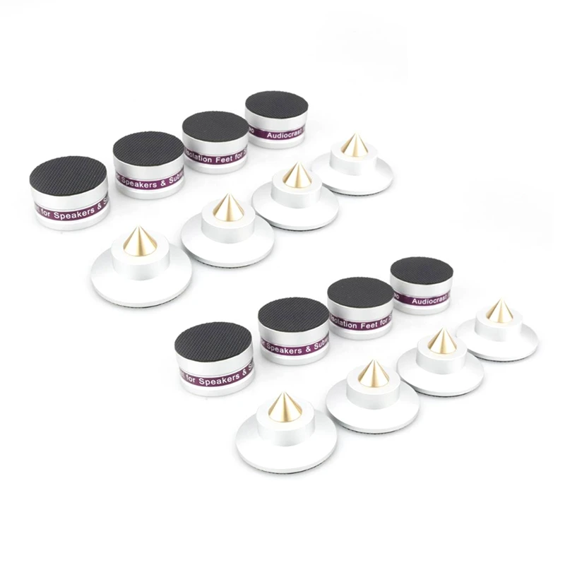 

8PCS Aluminium Alloy Shockproof Spike+Pad Isolation Stand Hifi Amplifiers Audio Isolation Spike Stand Feet Pads, Silver