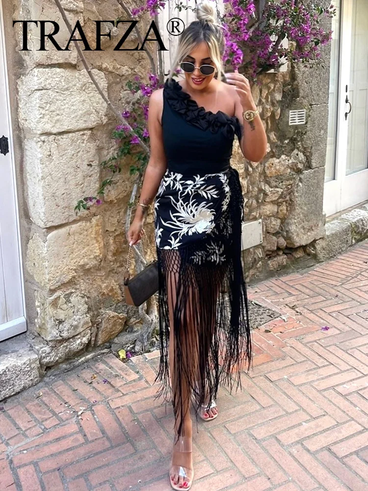 Юбка женская трапециевидная с высокой талией асимметричная