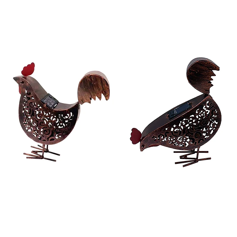 

Wrought Iron Solar Chicken Lanterns Retro Hollow Solar Lights With Handle Outdoor Solar Garden Lights Decor For Yard