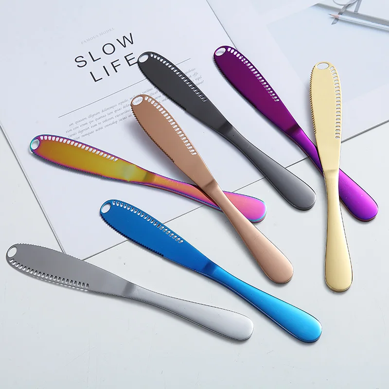 

Stainless Steel Butter Knife Jam Spreader Cheese Dessert Knife Cutlery Toast Wipe Cream Bread Cutter With Holes Kichen Tools