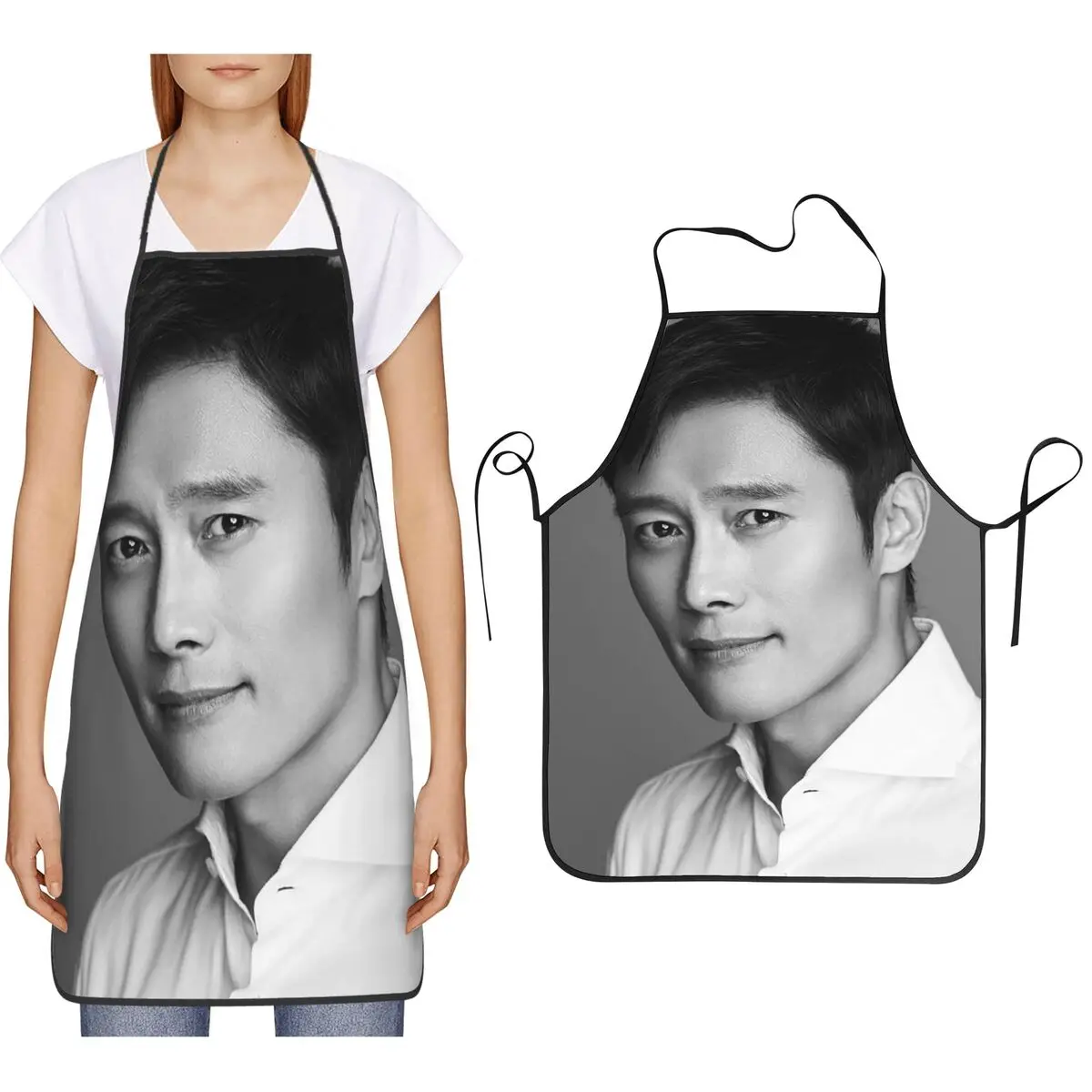 Фото Фартуки Lee Byung Hun для шеф-поваров, для готовки и выпечки, кухонные фартуки-нагрудники для женщин и мужчин, для рисования №2