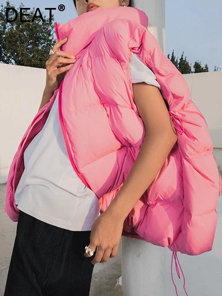 

Женский стеганый жилет на молнии DEAT, толстая парка без рукавов с воротником-стойкой и карманами на завязках, пальто на зиму 2023, 7AB2147