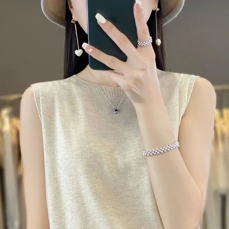 Жилет на бретельках с круглым вырезом Женская летняя одежда 2024 рубашка наряды