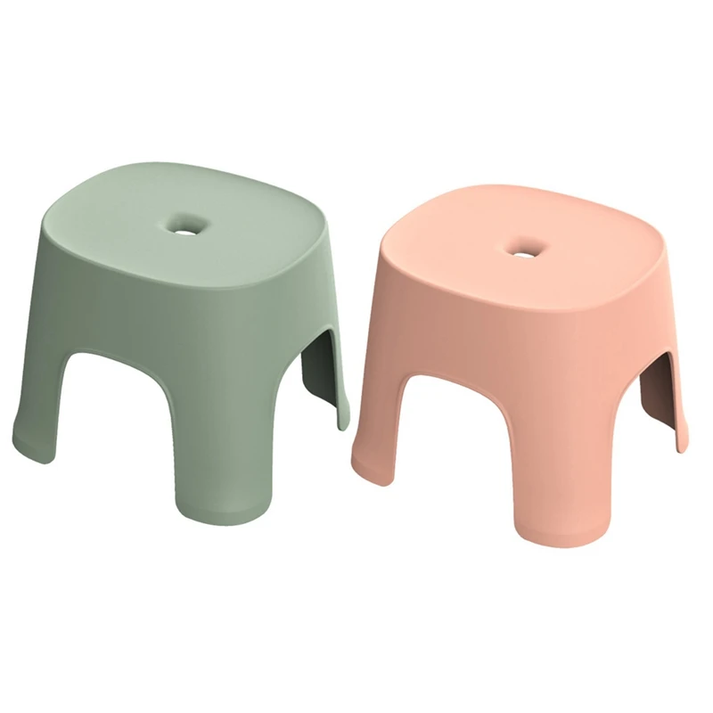 

2Pcs Small Bench Anti-Skid Coffee Table Plastic Simple Stool Adult Thickening Children's Stool For Shoes Short Stool - Green & P