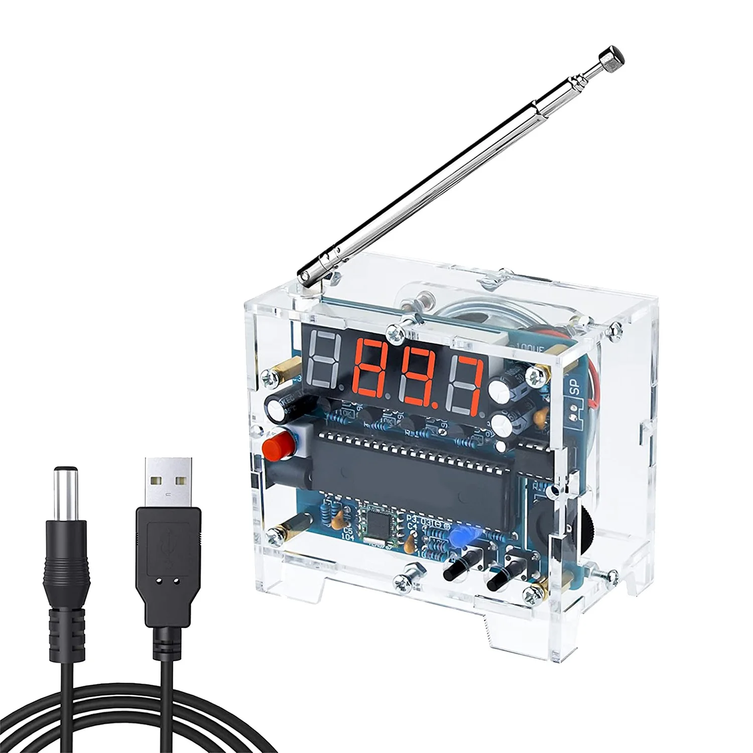 

DIY Radio FM Receiver Kit Digital Radio 76MHz-108MHz Adjustable Wireless Receiver with Power Cable Easy to Assemble