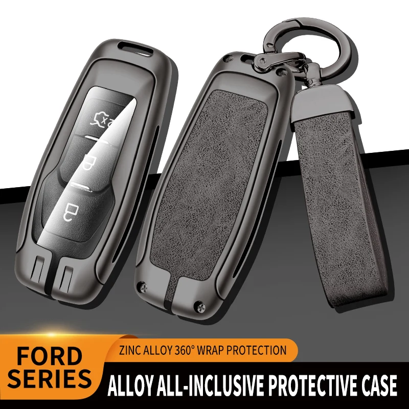 

Zinc Alloy Leather TPU Key Chain Car Key Bag For Ford Mondeo Edge 2013 2015 2016 217 Accessories