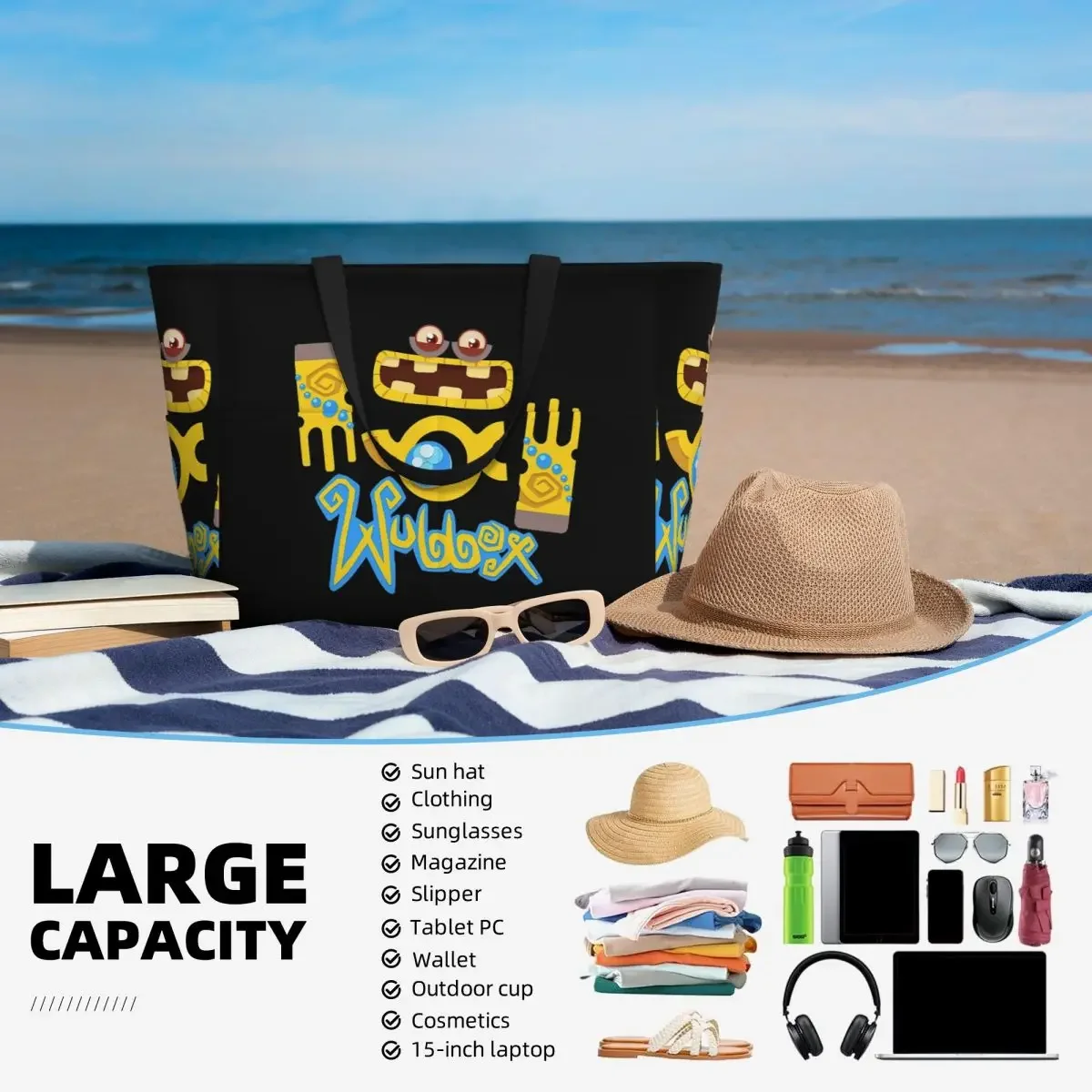 Фото Сумка-тоут Wubbox My Singing Monsters Beach Tote Bag, спортивная сумка для спортзала и йоги, большая сумка-тоут, женская дорожная сумка, сумка для фитнеса №5