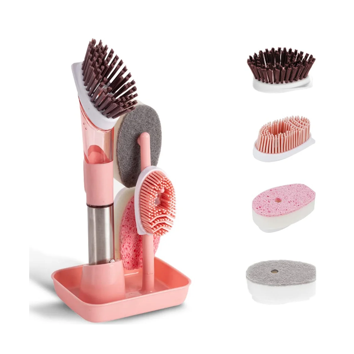 

Щетка для мытья посуды, набор щеток для дозирования мыла и 4 сменных держателя для хранения посуды, кастрюли, сковородок, раковины, розовый цвет