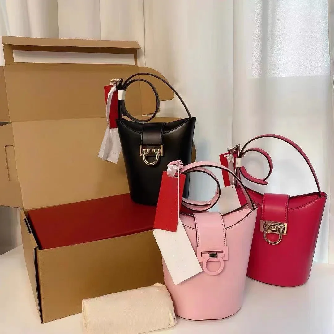 

Cowhide Handheld Bucket Bag Underarm Bag Senior Sense Design French Fries Bag Fall Winter New Fashion Genuine Leather Handbags