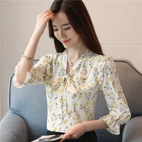 womens shirt flared sleeve chiffon floral v neck top female blouse blusas