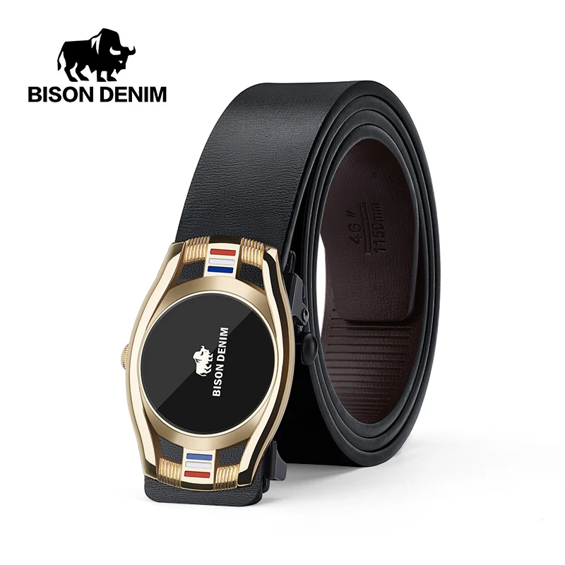 BISON DENIM Automatic Buckle Genuine Leather Men's Belt Designer Belts Fashion Bussiness Luxurious Belts For Men Jants Straps