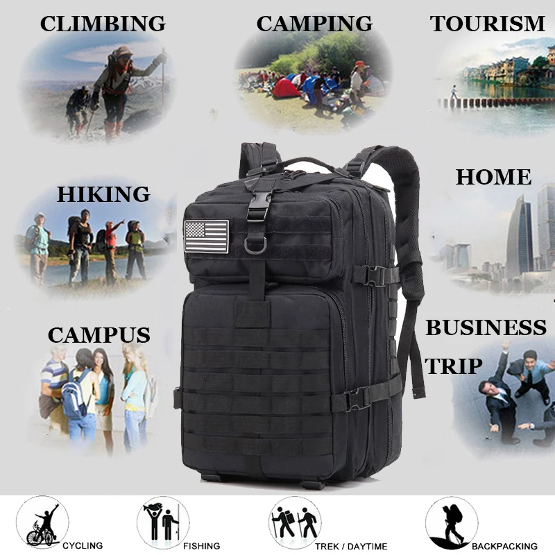 50L 1050D Nylon Military Tactical Backpack Travel Waterproof Fishing Bag Man Trekking Camping Rucksack Sports Men's Backpacks