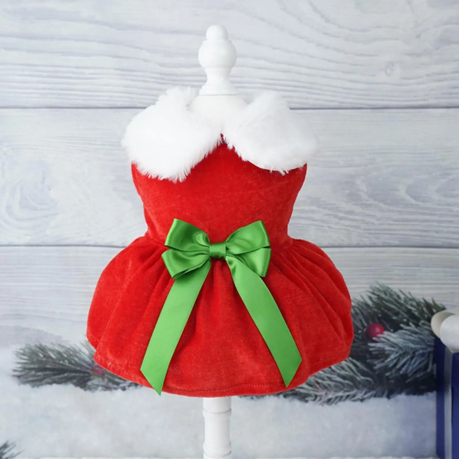 

Christmas Velvet Puppy Warm Dress Small Dog Pet Christmas Clothes Coat Xmas Winter Classic Pets Red Bow Old Man Skirt Q0A6