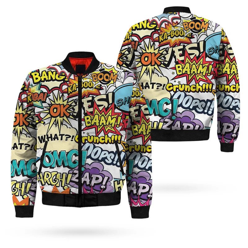 2024 New Mens Bomber Jacket Street Graffiti Letter 3D All Over Printed Zip Tracksuits Unisex Casual Zipper Jackets Clothing Tops