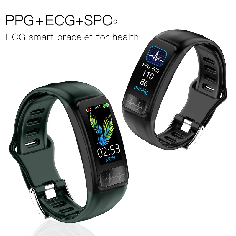 P12 Ecg Ppg Smart Bracelet Blood Pressure Heart Rate Monitor Fitness Tracker Pedometer Waterproof Sports for iOS and Android