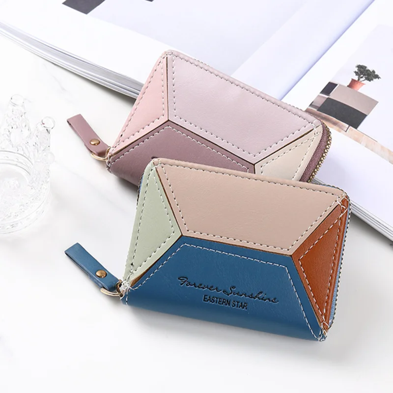 

Korean Fashion Women Short Wallet PU Leather Coin Purse Zipper Change Purses Large Capacity Multi-card Card Holder Zipper Pouch