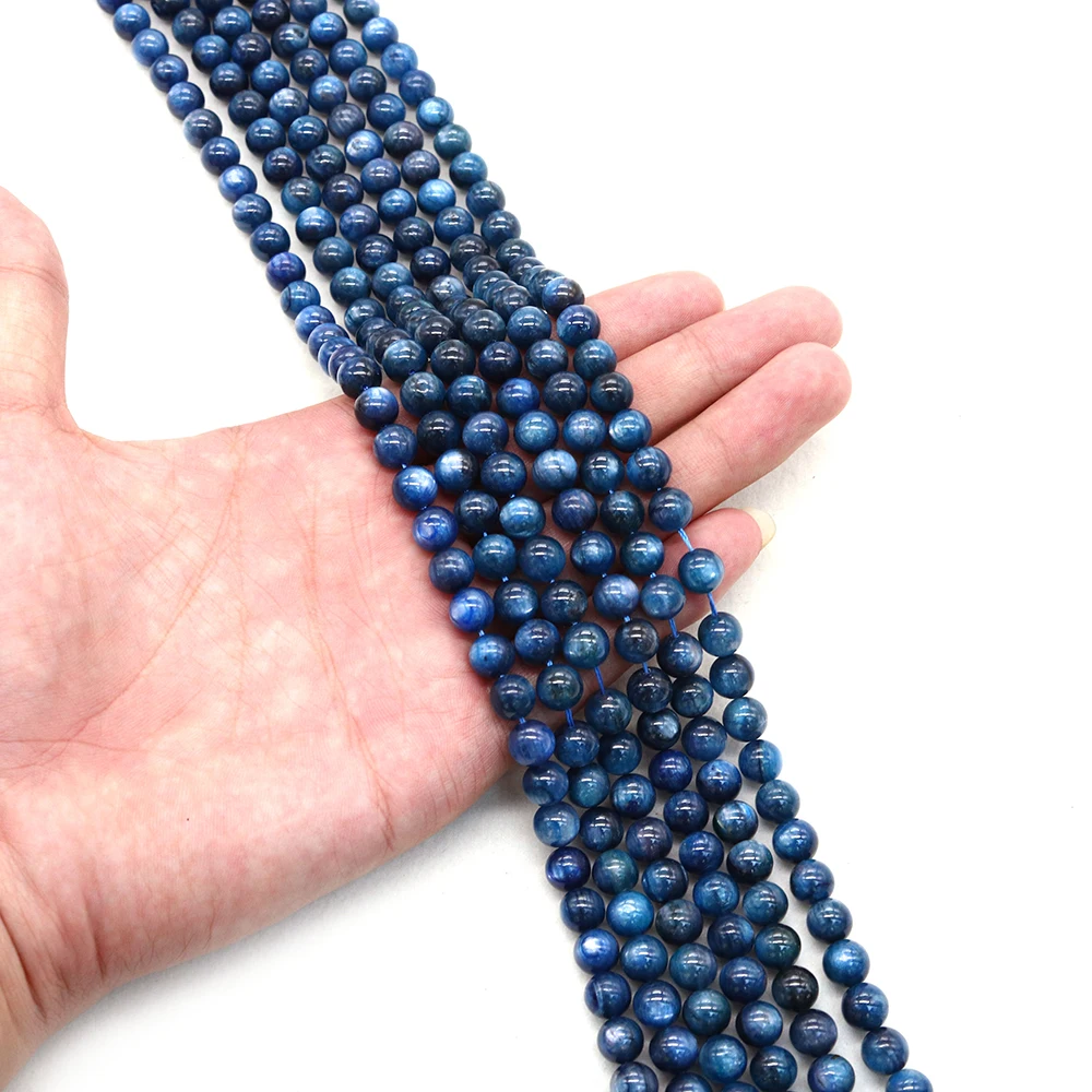 

6/8mm Natural Stone Blue Agate Bracelet Round Bead Necklace Earrings Charm Healing Spiritual Energy Semi-finished Accessories