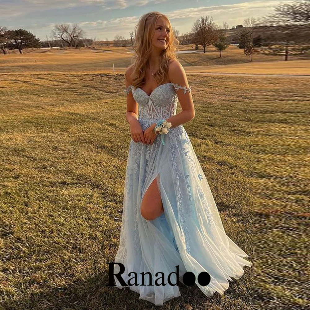 

Ranadoo 2023 Stylish Evening Gowns For Women Dresses Sweetheart Slit Appliques Tulle Cap-Sleeves Abito Da Sera Birthday Party