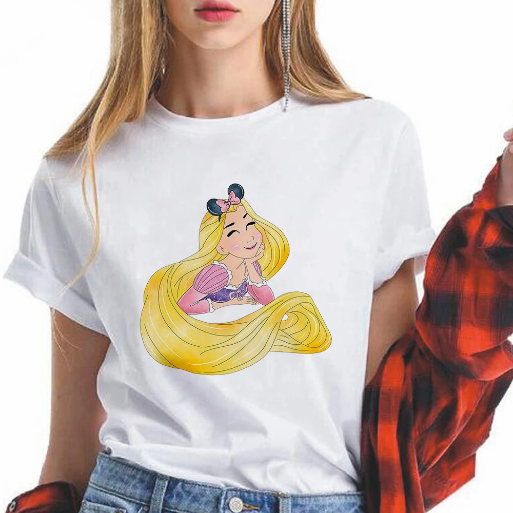 

Disney Rapunzel Ropa Mujer Aesthetic Summer Travel Cute Women T-shirts Cartoon Harajuku Streetwear Casual Tops Ladies Shirt