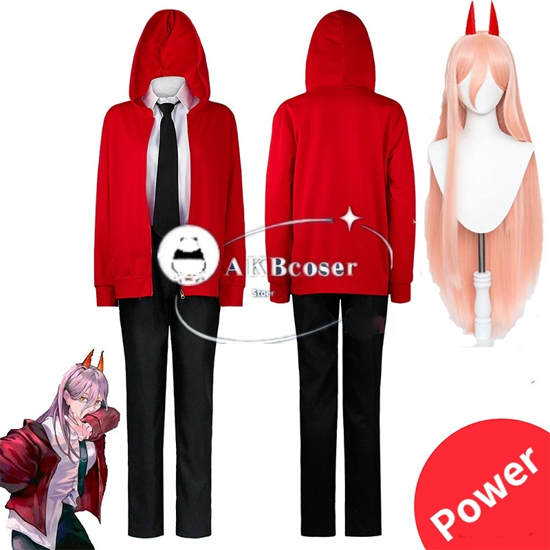ChainsawMan Chainsaw Man Makima Power Cosplay Costume Red Jacket Contacts Devil Horns Wig Halloween Party Uniform Girls Women