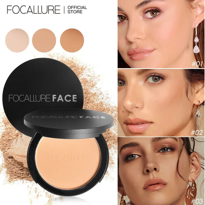 FOCALLURE 9 Colors Face Pressed Powder Foundation Full Coverage Long Lasting Oil Control Natural Face Powder Mineral Foundation