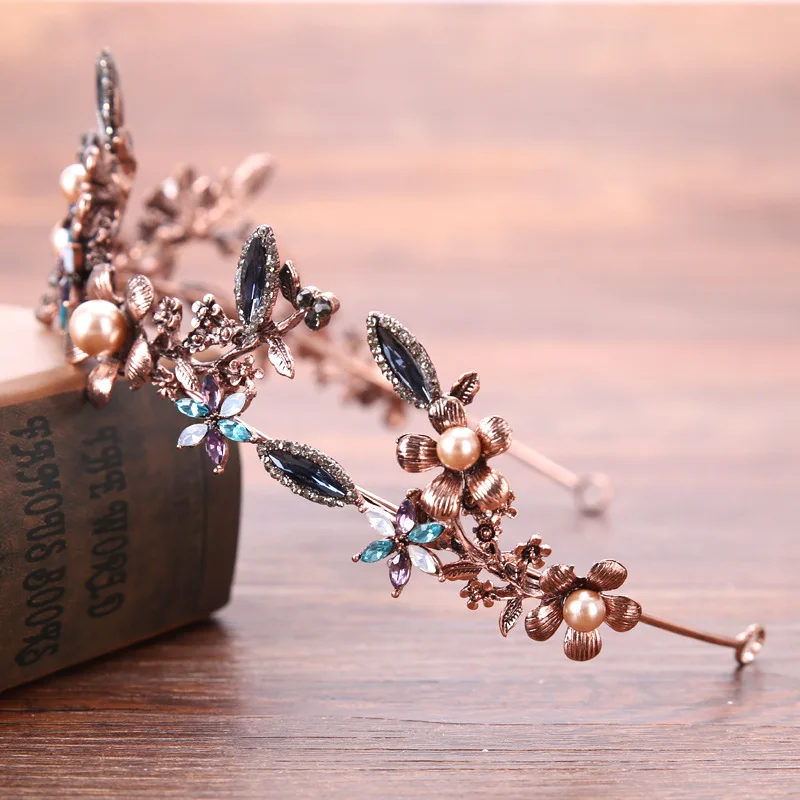 

Vintage Bride Crown Wedding Tiaras With Flowers Women Hair Accessories Jewelry Girls Headpiece Soft Luxury Hairband Flowers