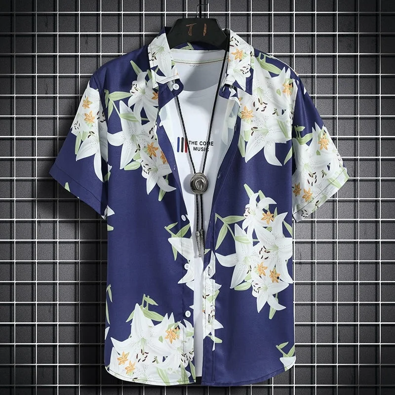 Men's Casual Shirt Medieval 2023 Trendy Rock Oversized Floral Loose Print Hawaii Beach