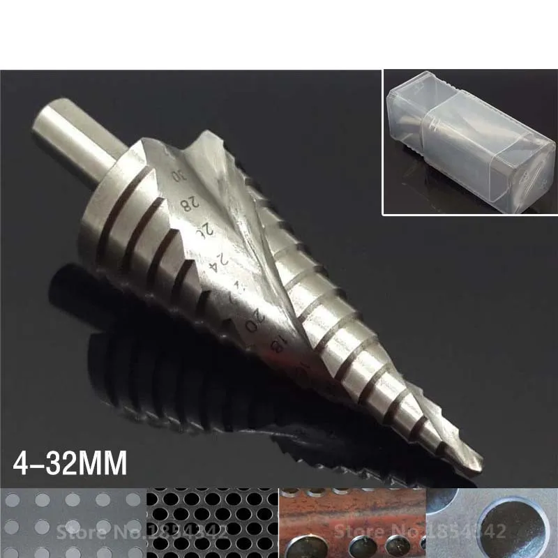 

HSS 6542/M2 Triangle Shank 4-32MM Spiral Groove Broca Metal Step Cone Drill Bit Stainless Steel Hole Saw Cutter Wood Power Tool