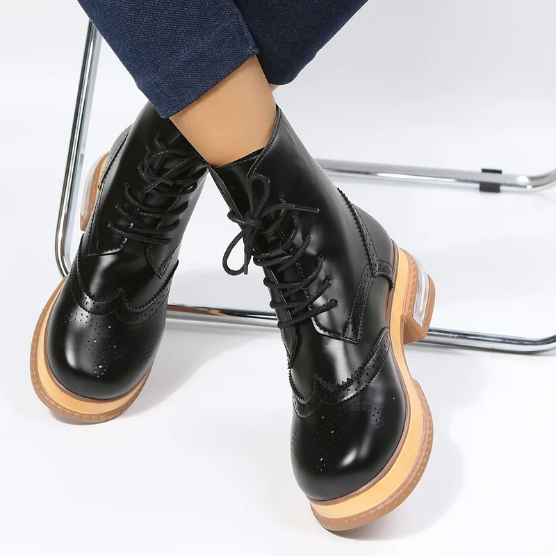 

Женские ботинки с рифленой подошвой Pmwrun, женские удобные короткие ботинки на шнуровке в британском ретро-стиле на осень и зиму 2022