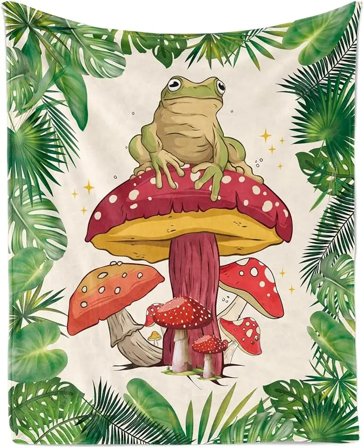 Manta de Hongo para niños Franela Felpa Suave con Setas Rana Mujeres y niñas Ligera acogedora mullida