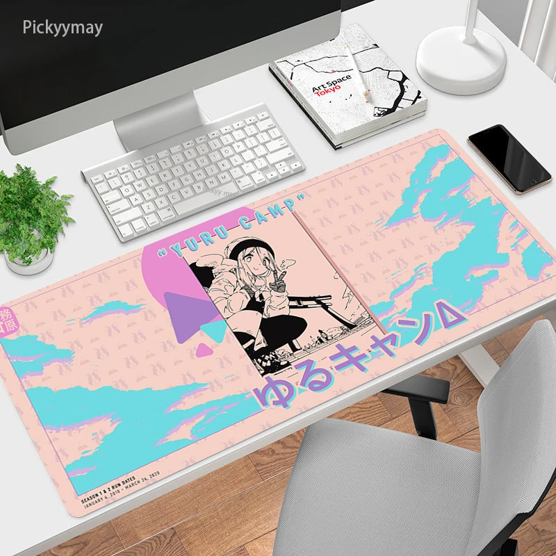 

Cute Cartoon Mouse Pad Gamer Desk Mat Yuru Camp Large Computer Gaming Accessories Mouse Pad Anime Rubber Table Carpet Overlock