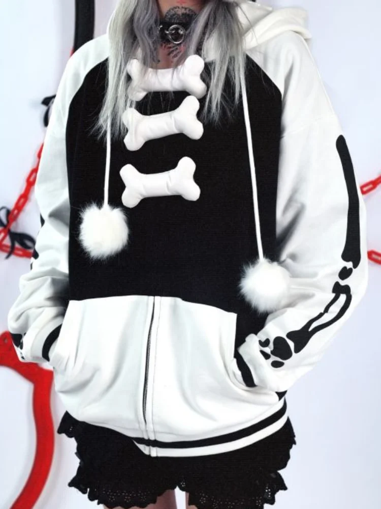 

QWEEK Gothic Harajuku Zip Up Hoodies Women Japanese Anime Cartoon Print Zipper Hooded Sweatshirt 2023 Spring Fashion Mall Goth