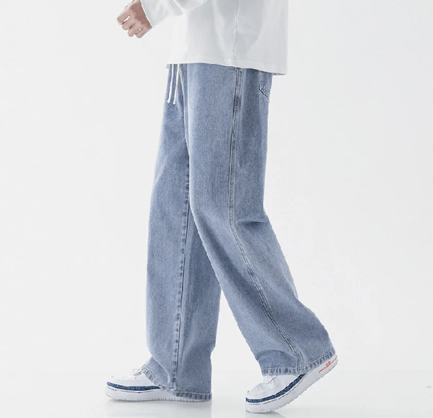 New Korean Fashion Loose Jeans Classic Straight Straight Baggy Wide Leg Trousers Street Hip Hop Pants 3XL Black Grey Blue