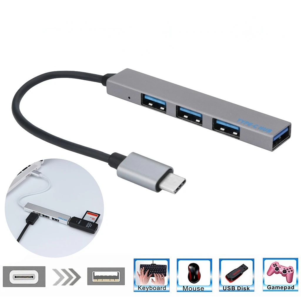 

Type C HUB Mini Portable 4-Port USB C Hub Multi Splitter Adapter OTG Interface for Macbook Laptop USB-C Smartphone Tablet