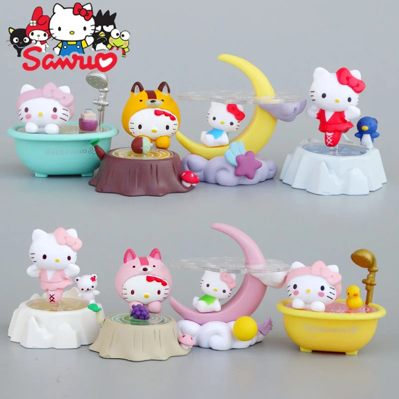 Купи Sanrio Hello Kitty Cartoon Assembled Doll Moon Bathtub Scene Figure Cake Ornament PVC Action Figure Doll Ornaments for Kids 4cm за 53 рублей в магазине AliExpress