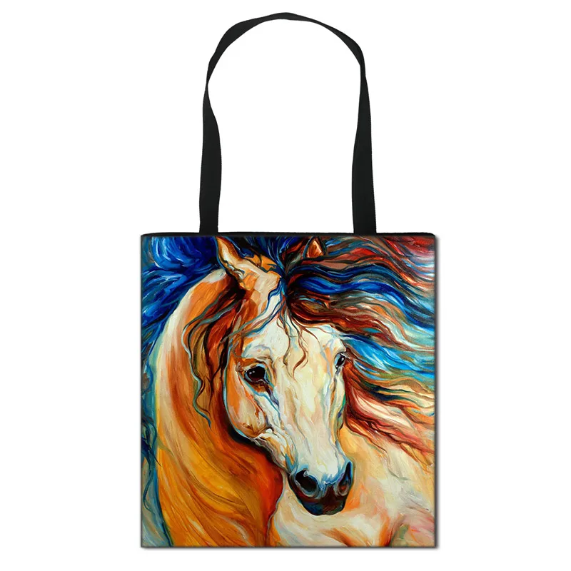 

Сумка-шоппер Женская холщовая, крутая саквояж на плечо с изображением животных и лошадей, дорожная сумочка-тоут, чемоданчик для покупок