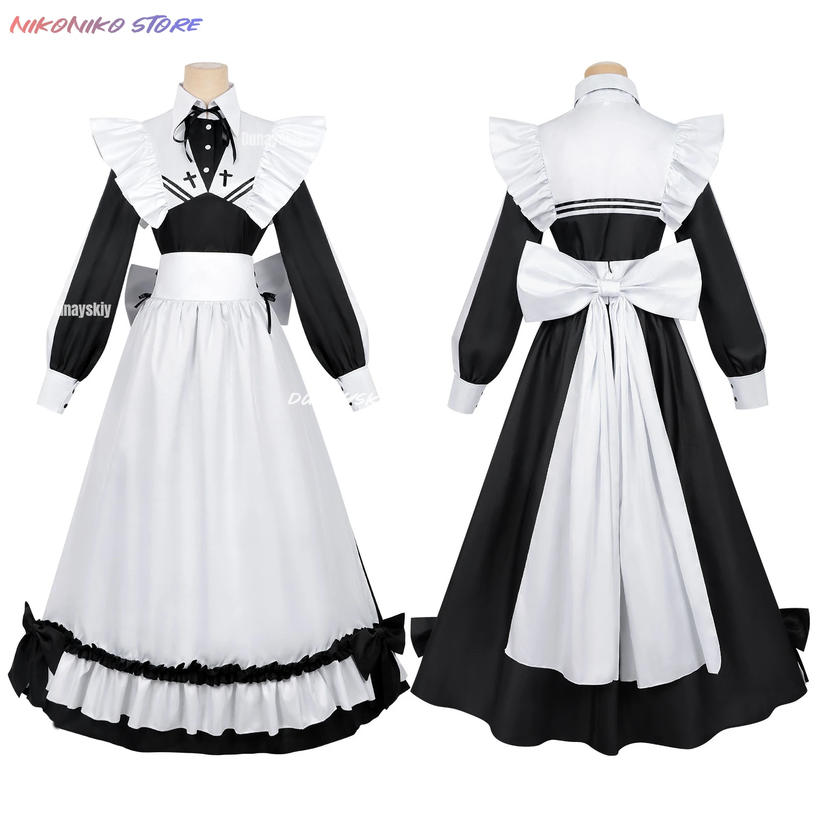 NikoNiKo Store In The Death Game, I Live By Eating Косплей Костюм Ghost Maid Outfit Черно-белое платье горничной Полный комплект для комиксов (art.: 3920d4580d5ef) - 3920d4580d5ef