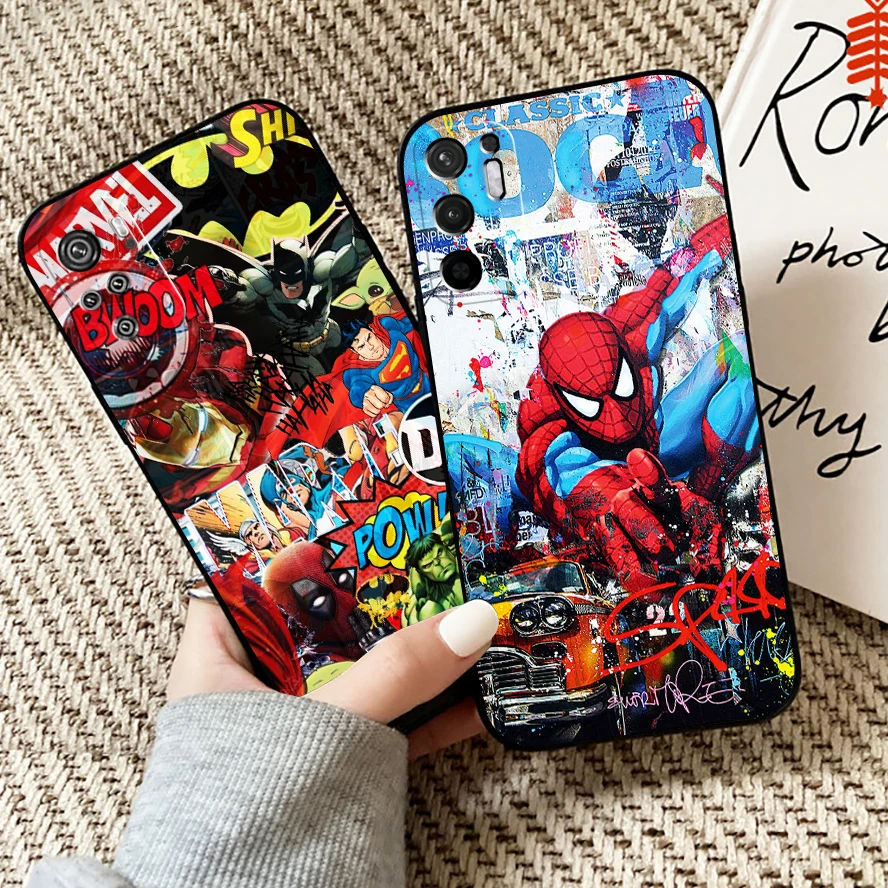 

Marvel Street Graffiti Phone Case For Xiaomi Redmi Note 10 10S 10T 9 9S 9T 5G For Redmi 10 9 9T 9A 9C Case Black Back