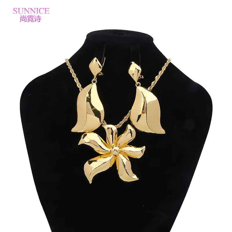 

SUNNICE Gold Color Windmill Shape Pendant Necklace Fashion 18k Gold Plated African Leaf Drop Earrings Dubai Big Jewelry Sets