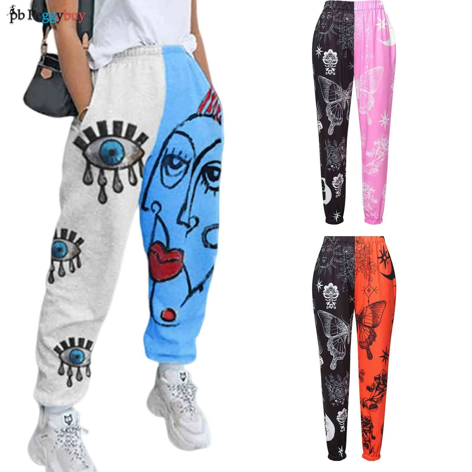 

Loose Pants Printed Patchwork Hip-hop Sweatpants Smocked Waist Simple Breathable Fashion Soft American Street for Outdoor Travel