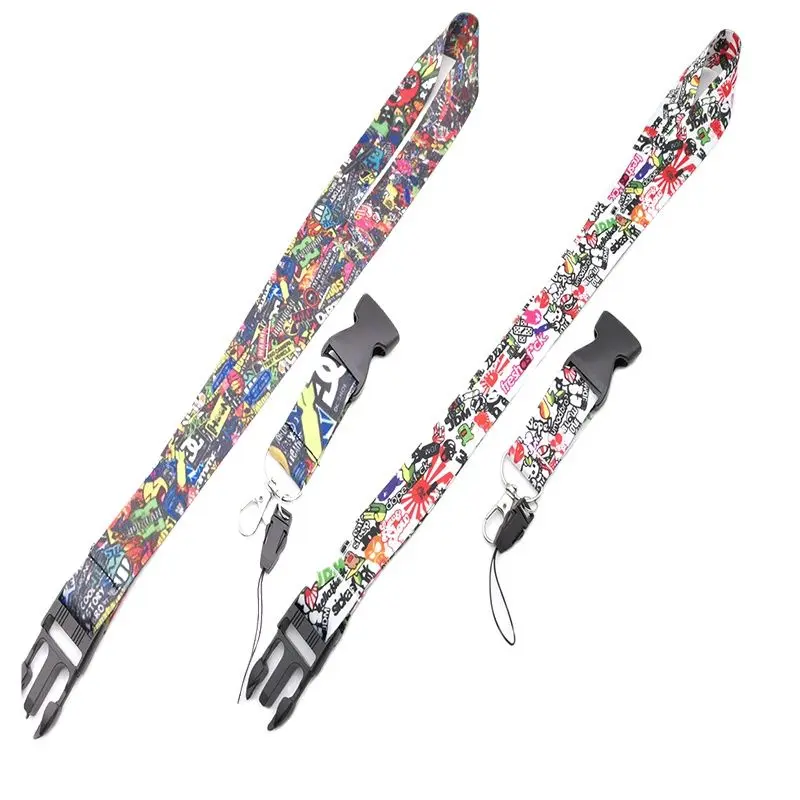 

1PCS Car Neck Lanyard JDM Graffiti Key ID Card Mobile Phone Neck Strap Key Chain Keyrings Hanging Rope Auto Keychain Accessories